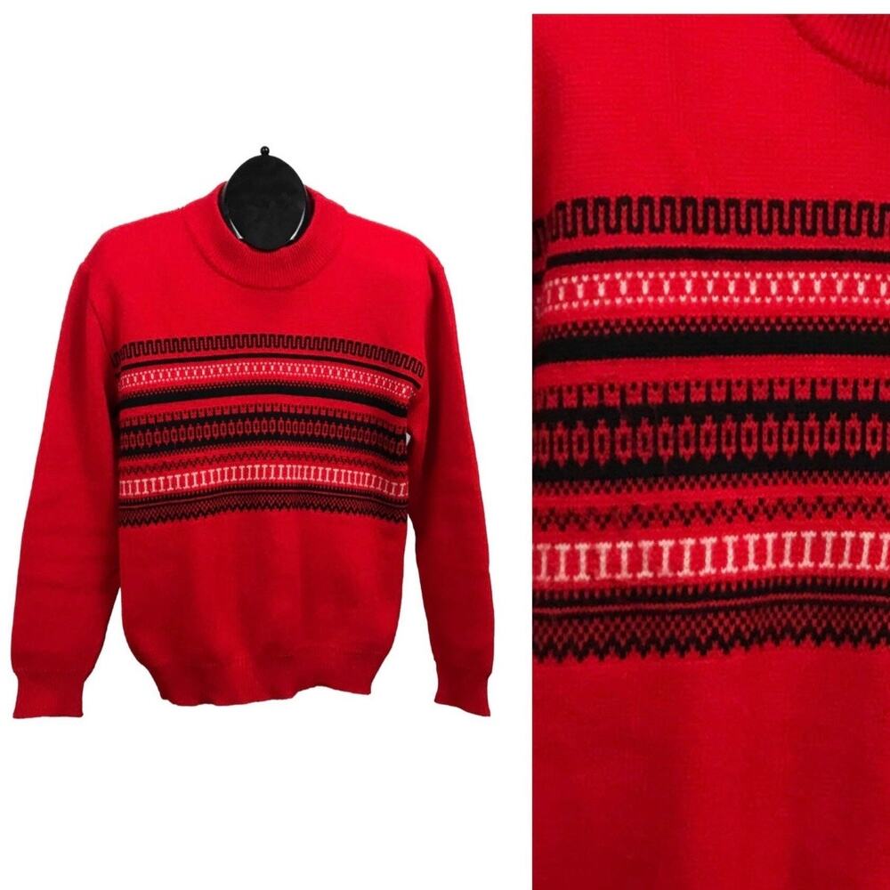 Vintage Red Fair Isle Stripe Ski Sweater / men’s Small -